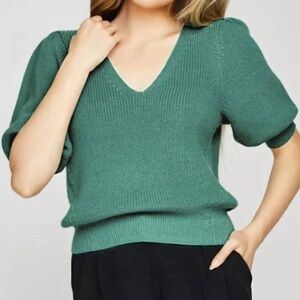GENTLE FAWN $132 Phoebe Puff Sleeve Pullover Sweater Spring Green Small EUC